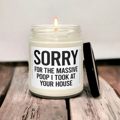 Sorry for the massive poop I took at your house scented soy candle, 9oz